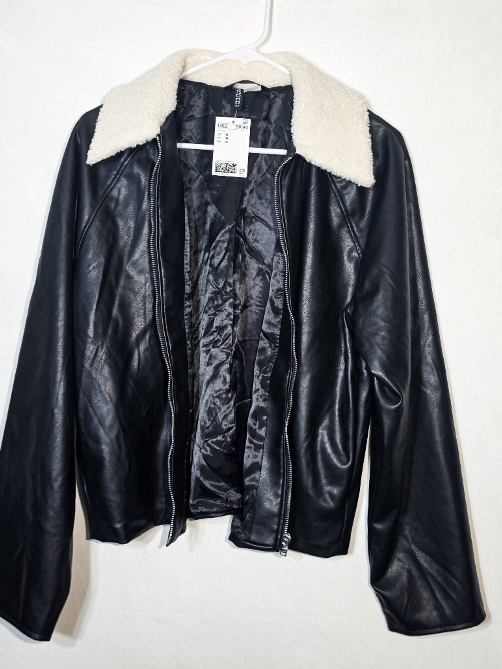 H&M Leather Jacket with a Wool Collar Medium New with tags